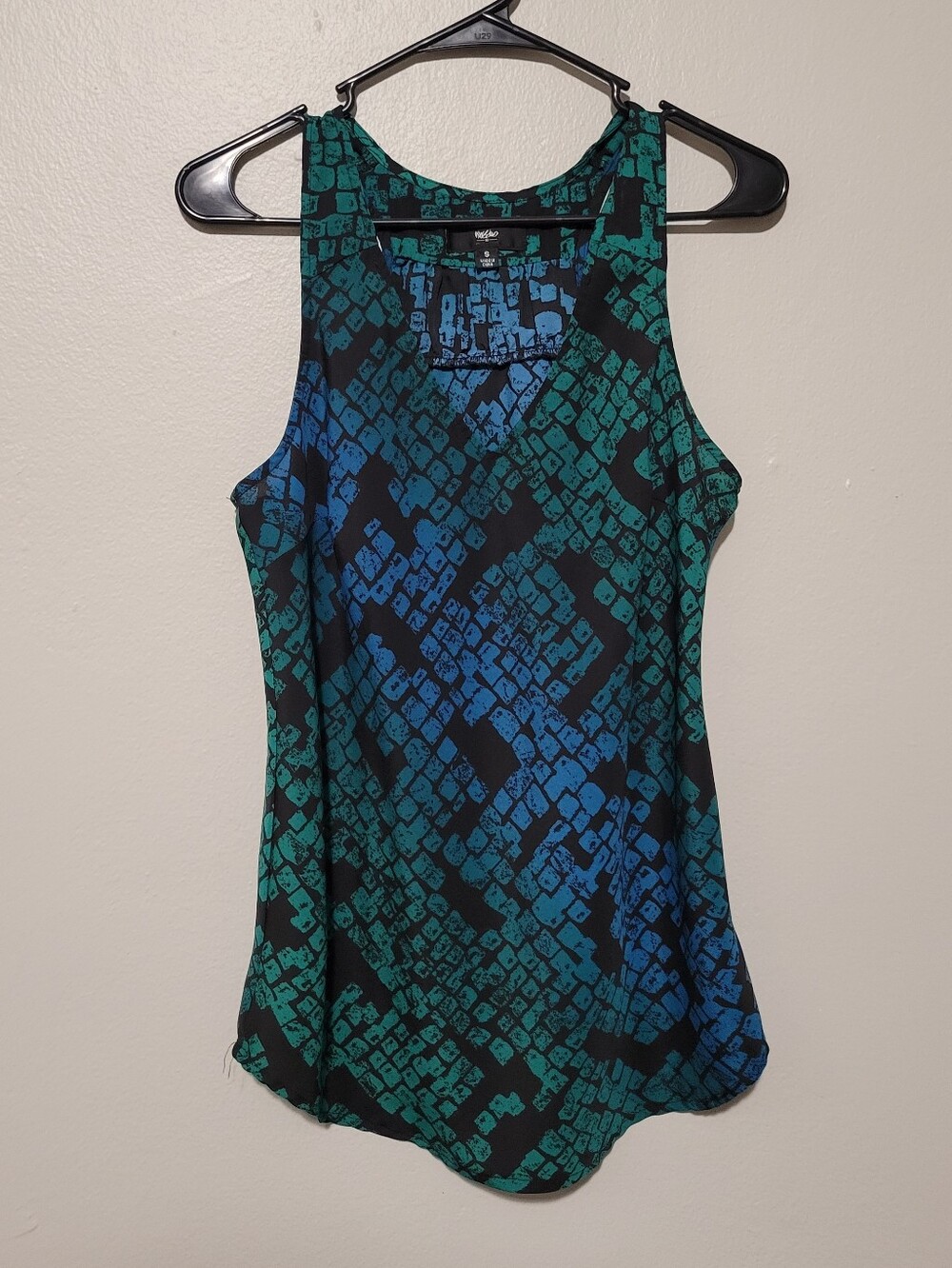 Teal and Black Abstract Snake Print Blouse Size S